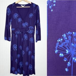 BODEN Jersey Dress with Floral Purple Pattern Size 8L